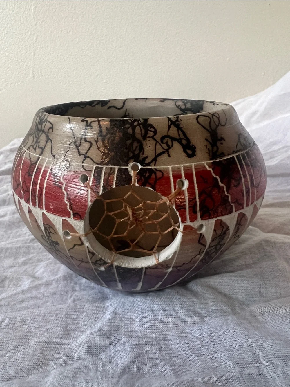 Hand Etched Navajo Pottery With Dream Catcher Inlay By Dennison Billy Navajo